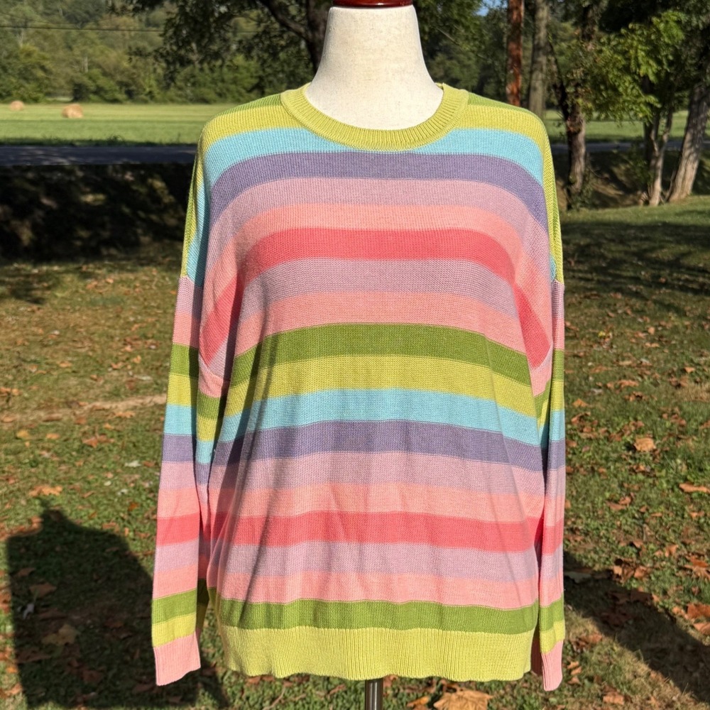 Torrid Womens Plus Size 1 Multi Color Striped Crew Neck Cotton Rayon Sweater